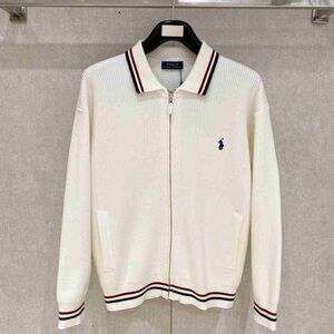 Polo Ralph Lauren Cream Zip-Up Sweater with Navy Logo